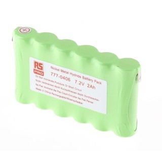 RS Pro 7.2 V Nickel Metal Hydride Rechargeable Battery Pack 6 Cells 2 Ah 777-0406