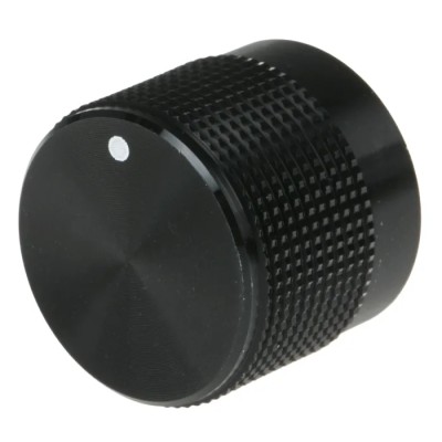 RS PRO Aluminium Push-On Black Potentiometer Knob 20 mm Diameter for 6 mm Circular Shaft 777-7300