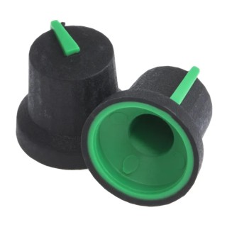 RS PRO Black Push-On Potentiometer Knob 16.8 mm Diameter, 14.5 mm Height, For 6 mm D Shaped Shaft 777-7350
