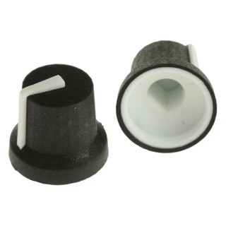 RS PRO Potentiometer Knob, Black Plastic Push-On Type, 16.8 mm Diameter, 14.5 mm Height, for 6 mm D Shaped Shaft 777-7366