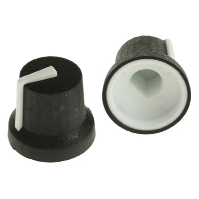 RS PRO Potentiometer Knob, Black Plastic Push-On Type, 16.8 mm Diameter, 14.5 mm Height, for 6 mm D Shaped Shaft 777-7366