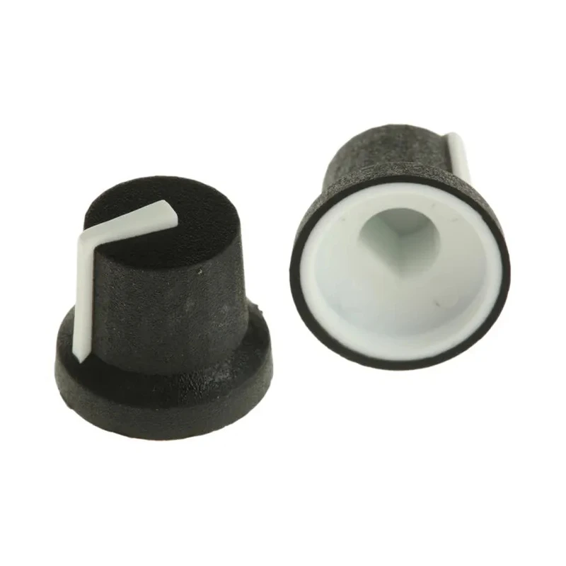RS PRO Potentiometer Knob, Black Plastic Push-On Type, 16.8 mm Diameter, 14.5 mm Height, for 6 mm D Shaped Shaft 777-7366