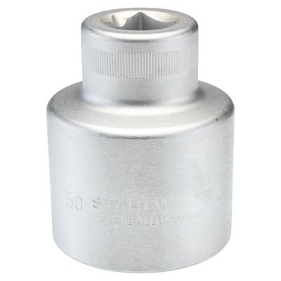 STAHLWILLE 3/4 in Drive 50 mm 6 Point Square Socket Chrome Finish, 80mm Overall Length 05010050