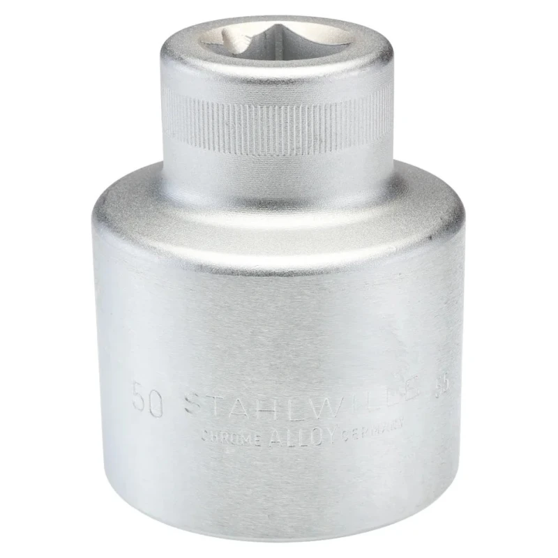 STAHLWILLE 3/4 in Drive 50 mm 6 Point Square Socket Chrome Finish, 80mm Overall Length 05010050