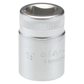 STAHLWILLE Socket 1/2 in Drive 19 mm 6 Point Square Chrome Plated Steel, 38mm Overall Length 03030019