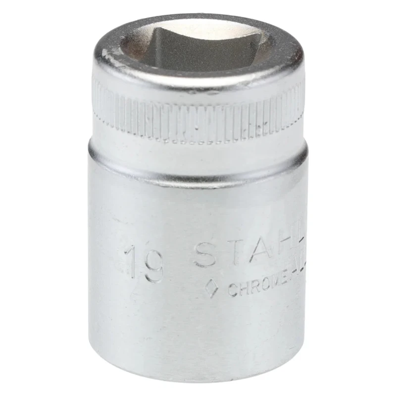 STAHLWILLE Socket 1/2 in Drive 19 mm 6 Point Square Chrome Plated Steel, 38mm Overall Length 03030019