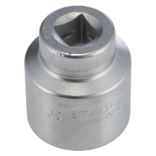 STAHLWILLE 1/2 in Drive 30 mm 6 Point Square Socket, Chrome Finish, 45mm Overall Length 03030030