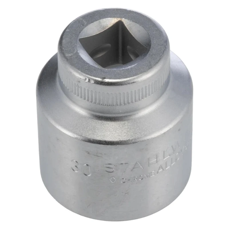 STAHLWILLE 1/2 in Drive 30 mm 6 Point Square Socket, Chrome Finish, 45mm Overall Length 03030030