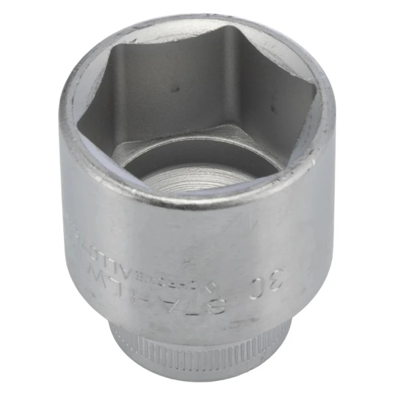 STAHLWILLE 1/2 in Drive 30 mm 6 Point Square Socket, Chrome Finish, 45mm Overall Length 03030030