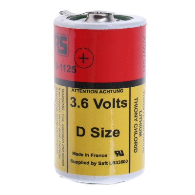 RS PRO 3.6 V Lithium Thionyl Chloride D Battery 17 Ah Capacity IEC 60079-11 61.3mm Height 33.3mm Diameter 90g Weight 778-1125
