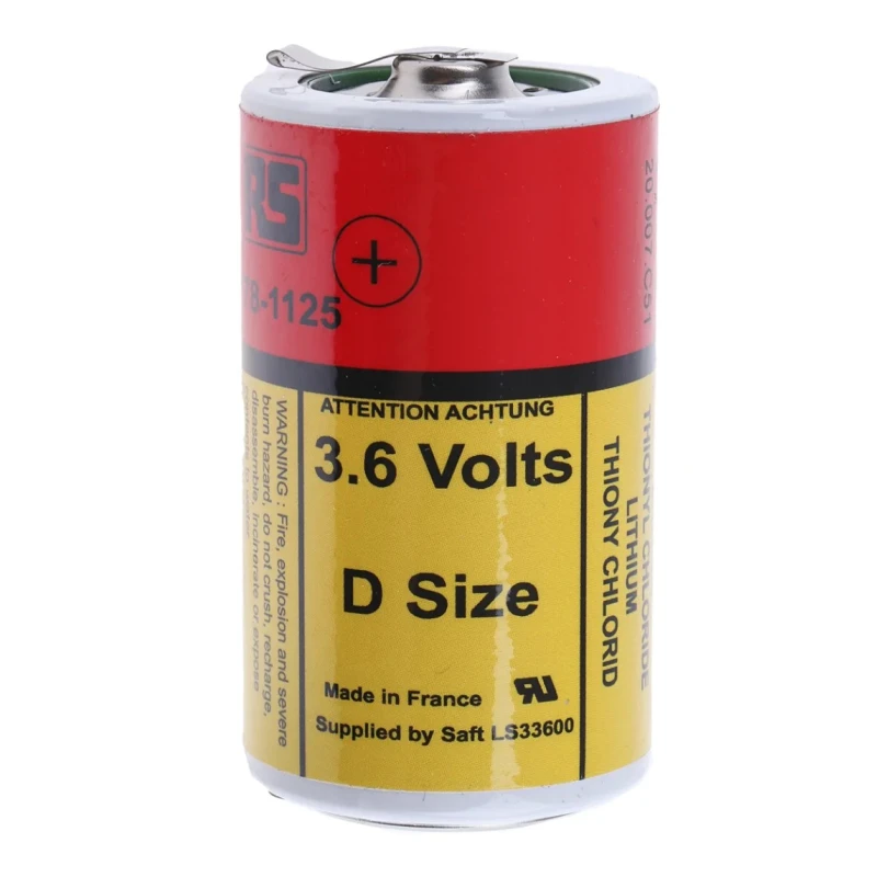 RS PRO 3.6 V Lithium Thionyl Chloride D Battery 17 Ah Capacity IEC 60079-11 61.3mm Height 33.3mm Diameter 90g Weight 778-1125