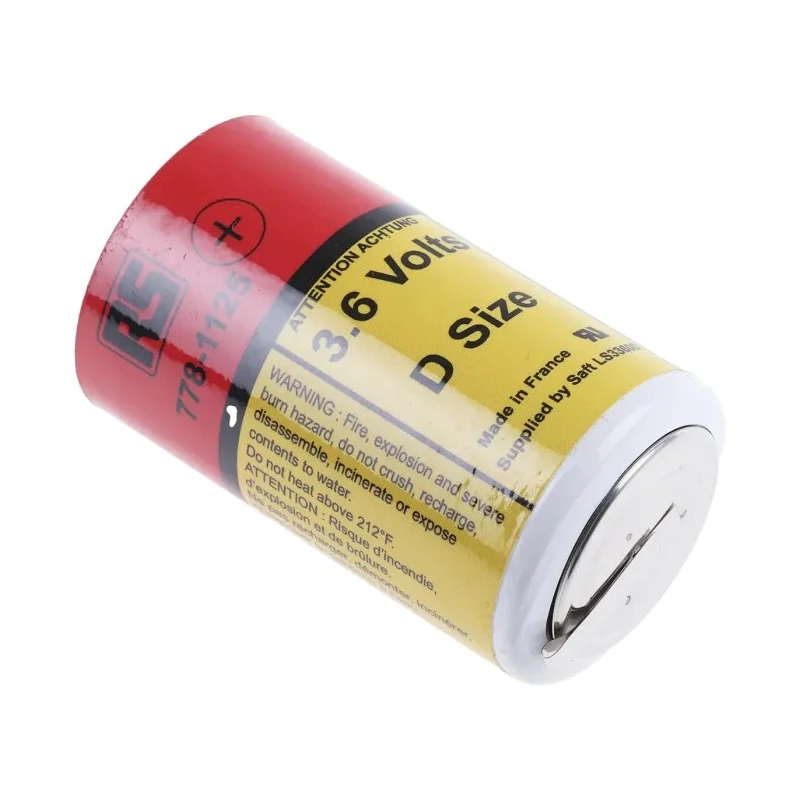 RS PRO 3.6 V Lithium Thionyl Chloride D Battery 17 Ah Capacity IEC 60079-11 61.3mm Height 33.3mm Diameter 90g Weight 778-1125