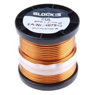 Block Enamelled Copper Wire 3.3 mm² Cross Section, 2 mm OD, 14 m Length, Maximum 155°C Operating Temperature CUL 500/2,00