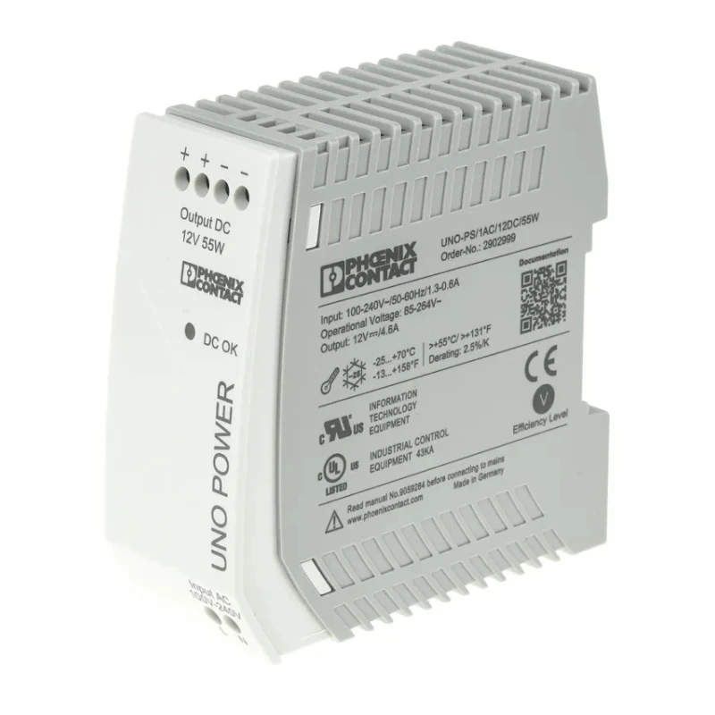 Phoenix Contact UNO POWER Switched Mode DIN Rail Power Supply 264V AC Input 12V DC Output 4.6A 55W 2902999