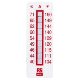 RS PRO Temperature Sensitive Label 40 °C to 71 °C 9 Levels 51mm x 18mm 10 Labels Per Product 779-9779