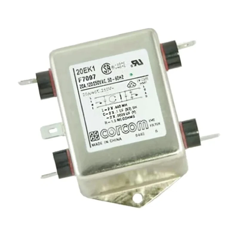 TE Connectivity Corcom K Series RFI Flange Filter 20A 250V AC Fast-On Termination 50Hz-60Hz 20EK1