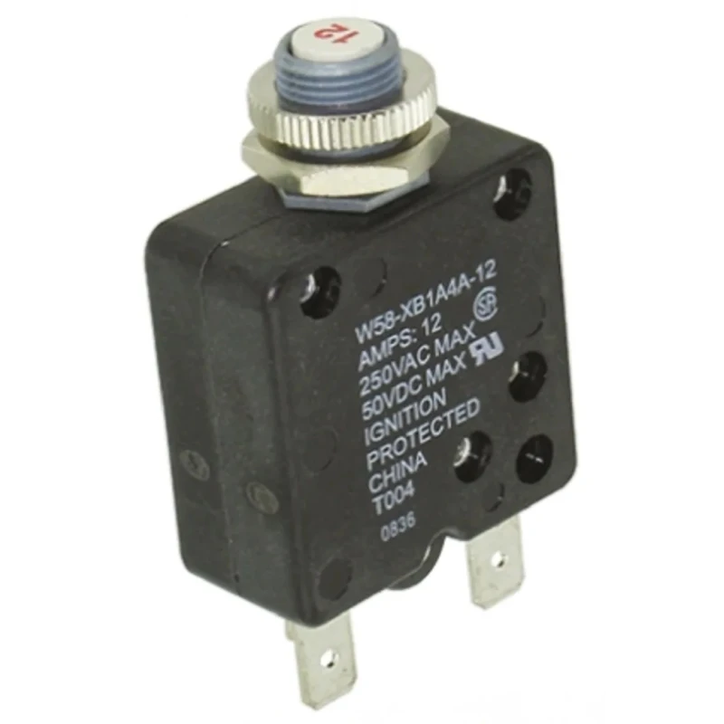 TE Connectivity Thermal Circuit Breaker W58-XB1A4A-12 12A Current Rating 1-Pole Direct Mount 250V AC 50V DC