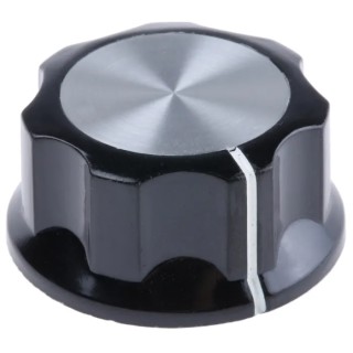 TE Connectivity Black Plastic Grub Screw Potentiometer Knob 33 mm Diameter, 15.9 mm Height for 6.35 mm Circular PKES120B1/4