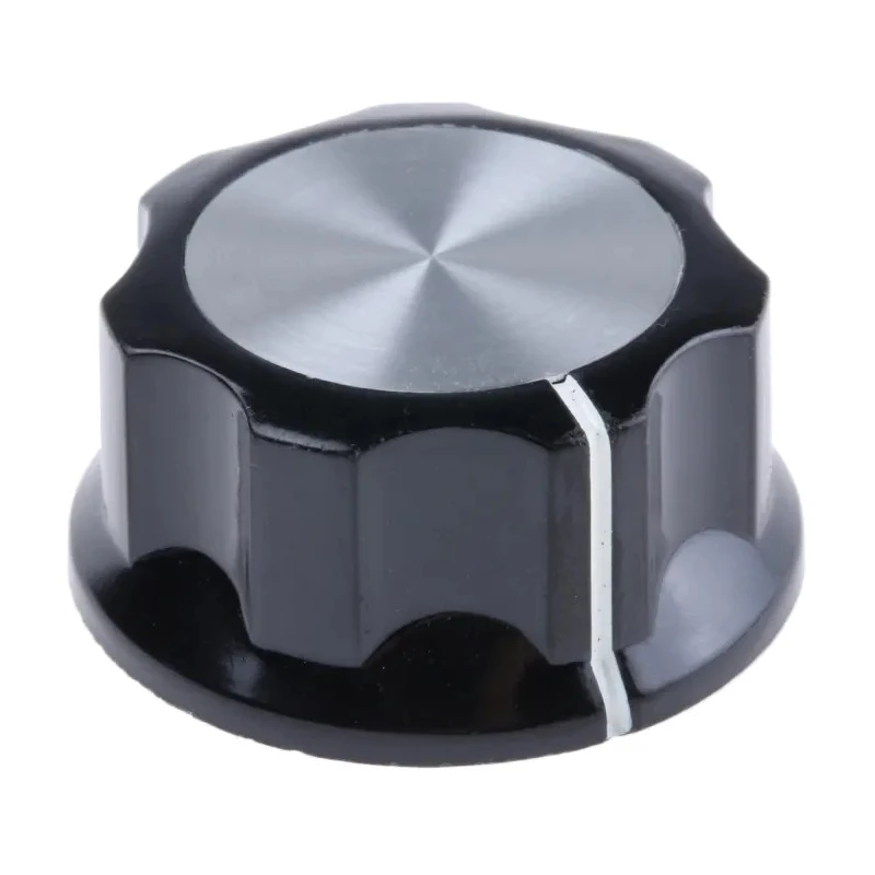 TE Connectivity Black Plastic Grub Screw Potentiometer Knob 33 mm Diameter, 15.9 mm Height for 6.35 mm Circular PKES120B1/4