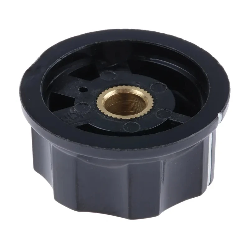 TE Connectivity Black Plastic Grub Screw Potentiometer Knob 33 mm Diameter, 15.9 mm Height for 6.35 mm Circular PKES120B1/4