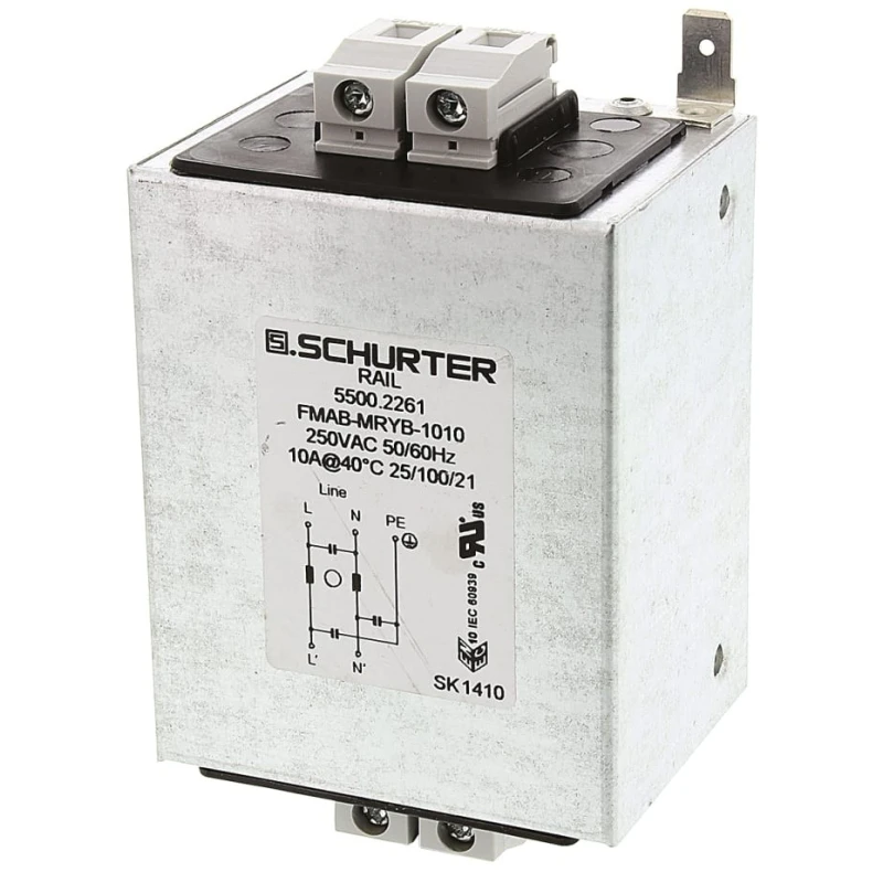 Schurter RFI Filter DIN Rail Mount 10A 250V AC 50Hz, 60Hz FMAB RAIL 5500.2261