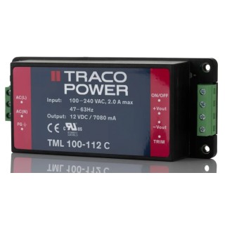 TRACOPOWER Switching Power Supply 12V DC 84W 264V AC Chassis Mount TML 100-112C