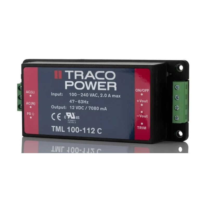TRACOPOWER Switching Power Supply 12V DC 84W 264V AC Chassis Mount TML 100-112C