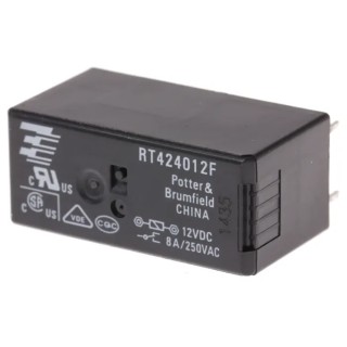 TE Connectivity PCB Power Relay 12V DC Coil, 8A Switching Current, DPDT RT424012F