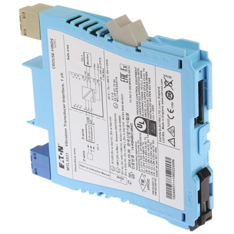 Eaton Zener Barrier Galvanic Barrier, 1 Channel, DIN Rail Mount, 20-35 V DC, 94 mA Max Current, ATEX Certified MTL5531/RS