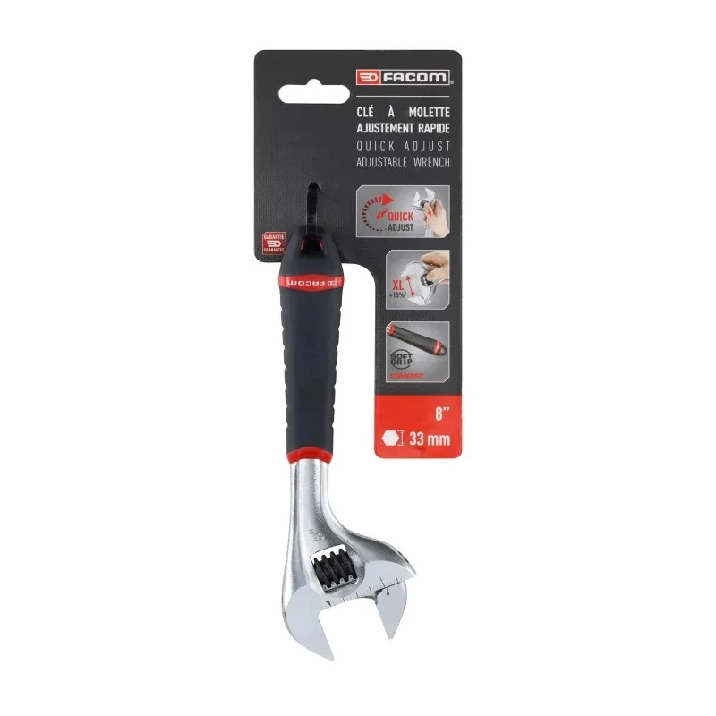Facom 33 mm Jaw Capacity Adjustable Spanner, 201mm Overall with Plastic Handle 101.8GPB