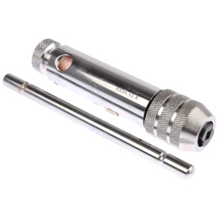 Facom T-Handle Ratcheting Tap Wrench Pressure Cast Zamak, Chrome Finish, Adjustable 2-16 mm Tap Size 385mm Length 830A.10
