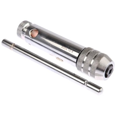 Facom T-Handle Ratcheting Tap Wrench Pressure Cast Zamak, Chrome Finish, Adjustable 2-16 mm Tap Size 385mm Length 830A.10