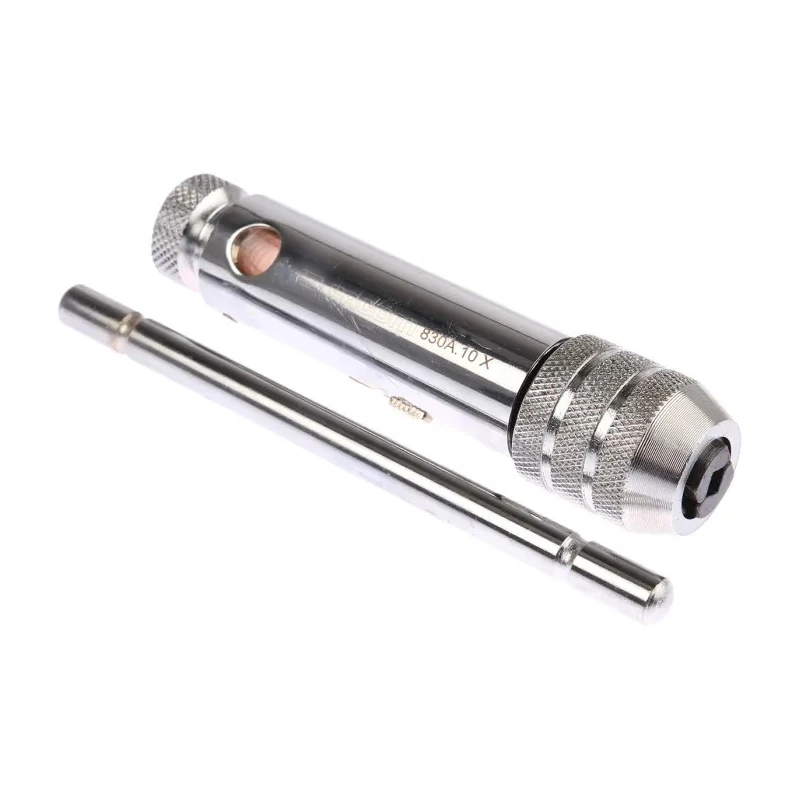 Facom T-Handle Ratcheting Tap Wrench Pressure Cast Zamak, Chrome Finish, Adjustable 2-16 mm Tap Size 385mm Length 830A.10