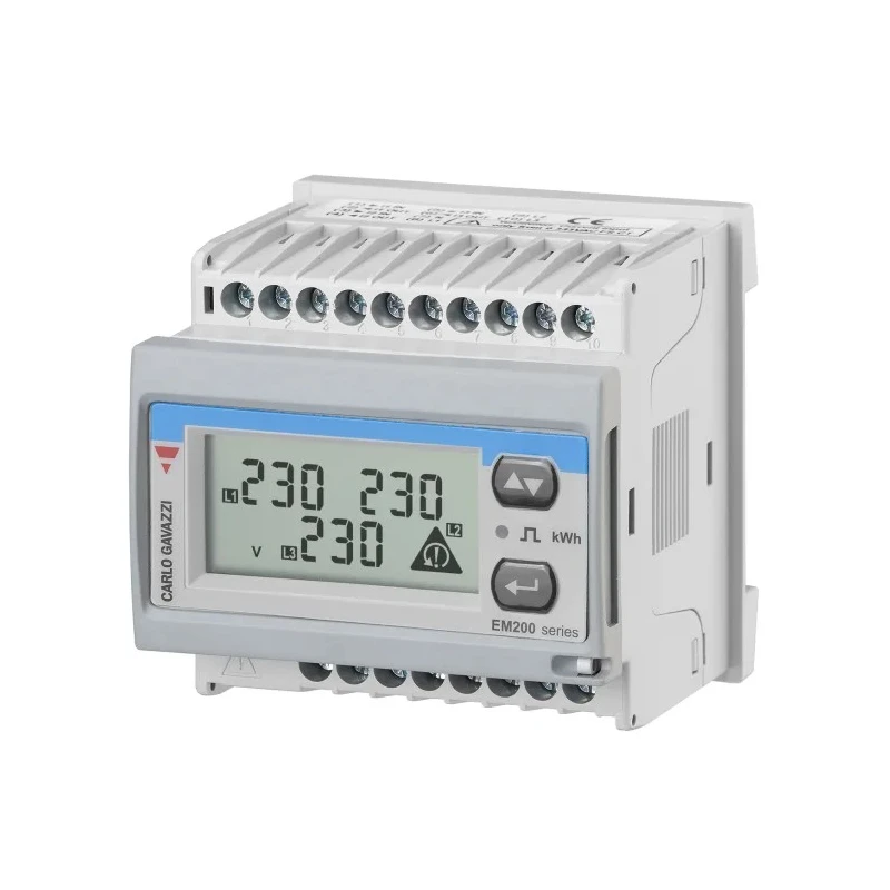 Carlo Gavazzi 3 Phase LCD Energy Meter EM21072DAV53XOSX with 7-Digit Display, ±0.5% Accuracy, Pulse Output, IP50 Protection