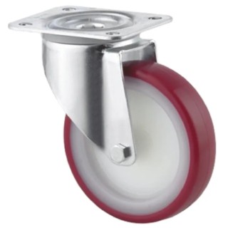 Tente Swivel Castor, 350 kg Capacity, 200 mm Rubber Wheel, Pressed Steel Frame, Passivated Zinc Plated 3470UAR200P63 red