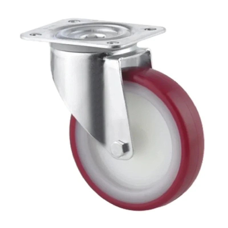Tente Swivel Castor, 350 kg Capacity, 200 mm Rubber Wheel, Pressed Steel Frame, Passivated Zinc Plated 3470UAR200P63 red