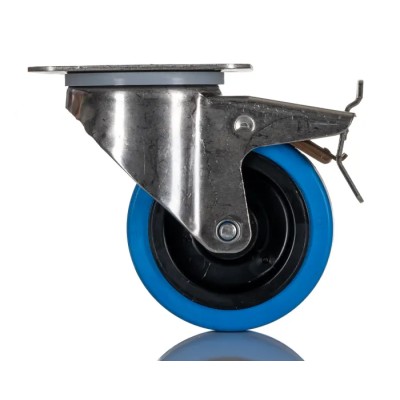 Tente Braked Swivel Castor, Stainless Steel Frame, 160 kg Load Capacity, 100 mm Elastic Wheel 8477UFD100P62