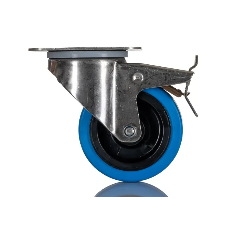 Tente Braked Swivel Castor, Stainless Steel Frame, 160 kg Load Capacity, 100 mm Elastic Wheel 8477UFD100P62