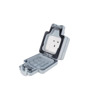 MK Electric 13A Grey 1 Gang Outdoor Switched Plug Socket Type G British K56486GRY