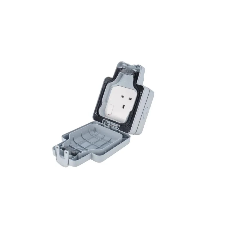 MK Electric 13A Grey 1 Gang Outdoor Switched Plug Socket Type G British K56486GRY