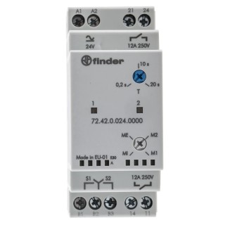 Finder Monitoring Relay 1 Phase DPST Contact Configuration DIN Rail Mounting 0.2-20s Time Delay IP20 72.42.0.024.0000