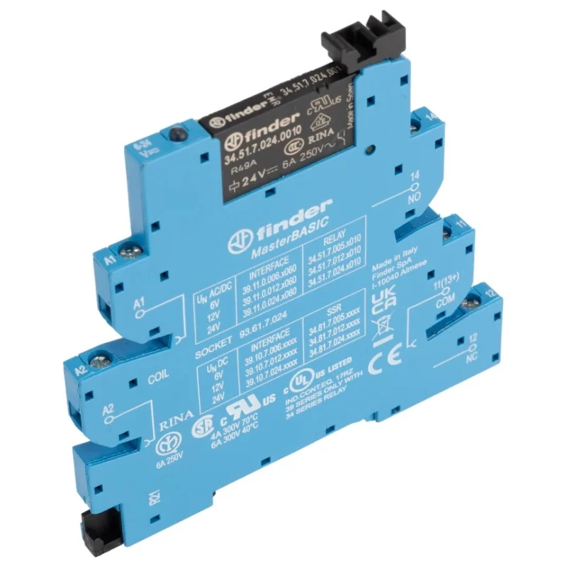 Finder 39 Series Interface Relay, DIN Rail Mount, 24V AC/DC Coil, SPDT Contact, 6A Switching Current, 11mA 39.11.0.024.0060