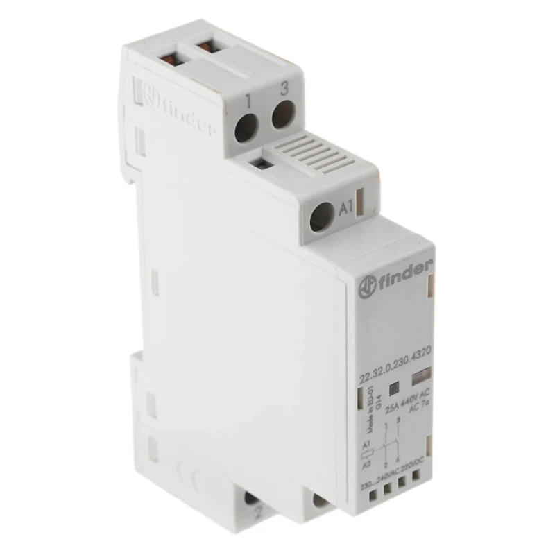 Finder 2-Pole Contactor 25 A 240V AC Coil, 2 NO Auxiliary Contacts, 2.2 W Power, Model 22.32.0.230.4320