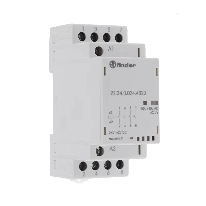 Finder 4-Pole Contactor, 24V AC/DC Coil Voltage, 25A Contact Current, 2 NO Auxiliary Contacts, 440V 22.34.0.024.4320