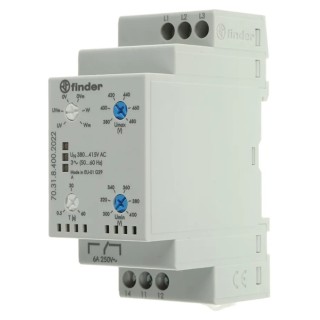 Finder Monitoring Relay 3 Phase SPDT DIN Rail Voltage Sensing 300-480V AC 2W Power Consumption 70.31.8.400.2022