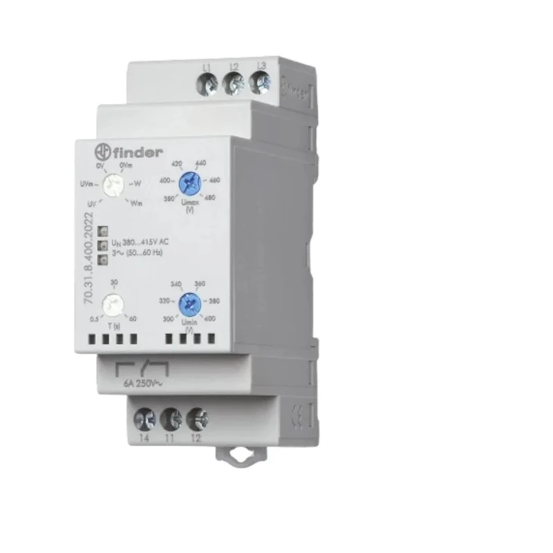 Finder Monitoring Relay 3 Phase SPDT DIN Rail Voltage Sensing 300-480V AC 2W Power Consumption 70.31.8.400.2022