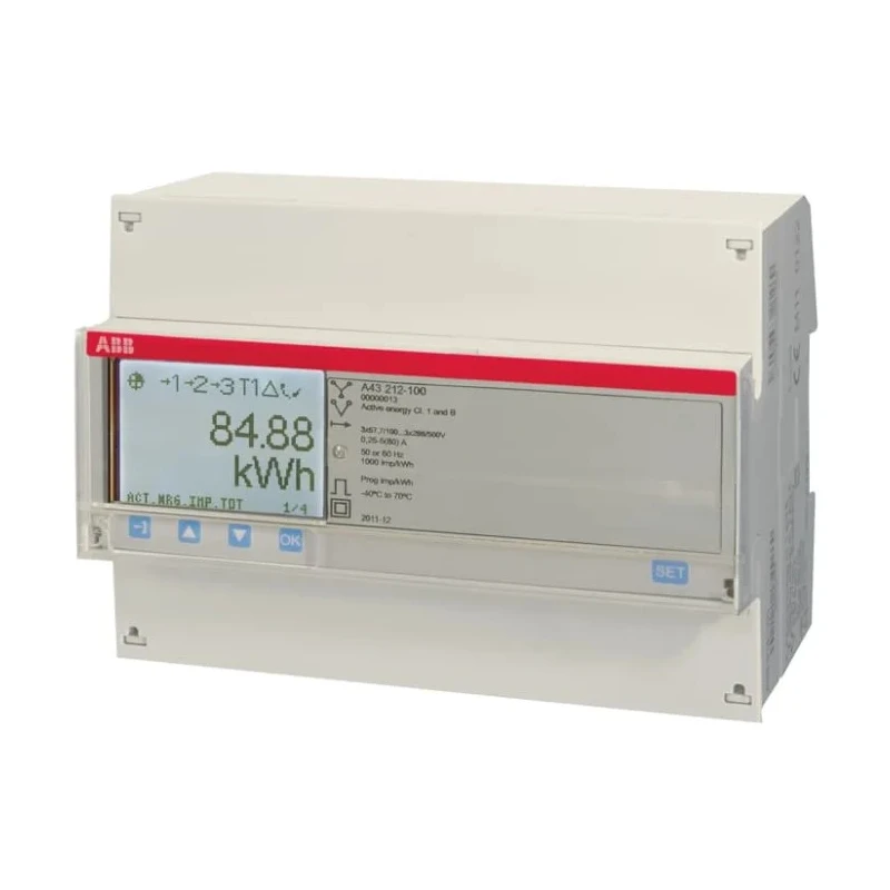ABB 3 Phase Direct Connected LCD Energy Meter 80A Current Rating DIN Rail Mounting A43 Series 2CMA170522R1000 A43 212-100