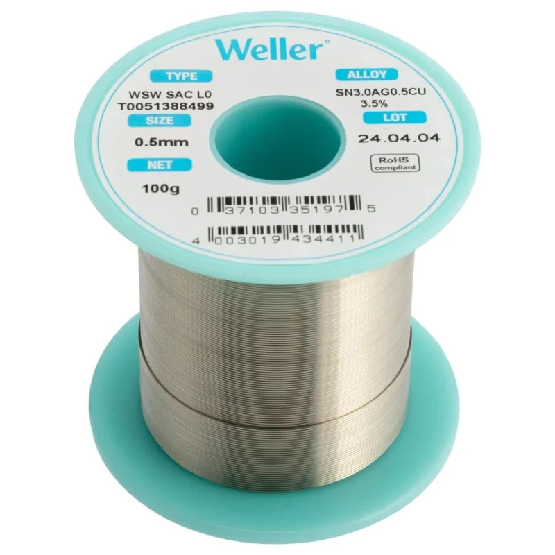 Weller Lead Free Solder Wire 0.5 mm Diameter 217 °C Melting Point T0051388499
