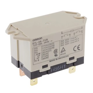 Omron Panel Power Relay, 24V DC Coil, 25A Switching Current, DPST, Quick Connect Terminals, G7L-2A-TUB DC24