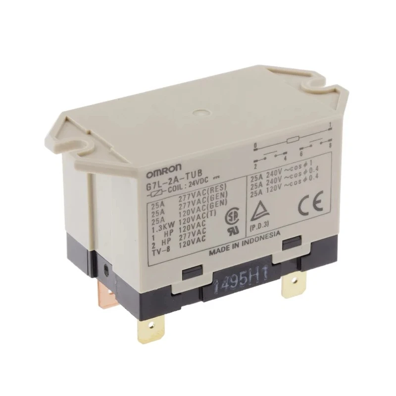 Omron Panel Power Relay, 24V DC Coil, 25A Switching Current, DPST, Quick Connect Terminals, G7L-2A-TUB DC24